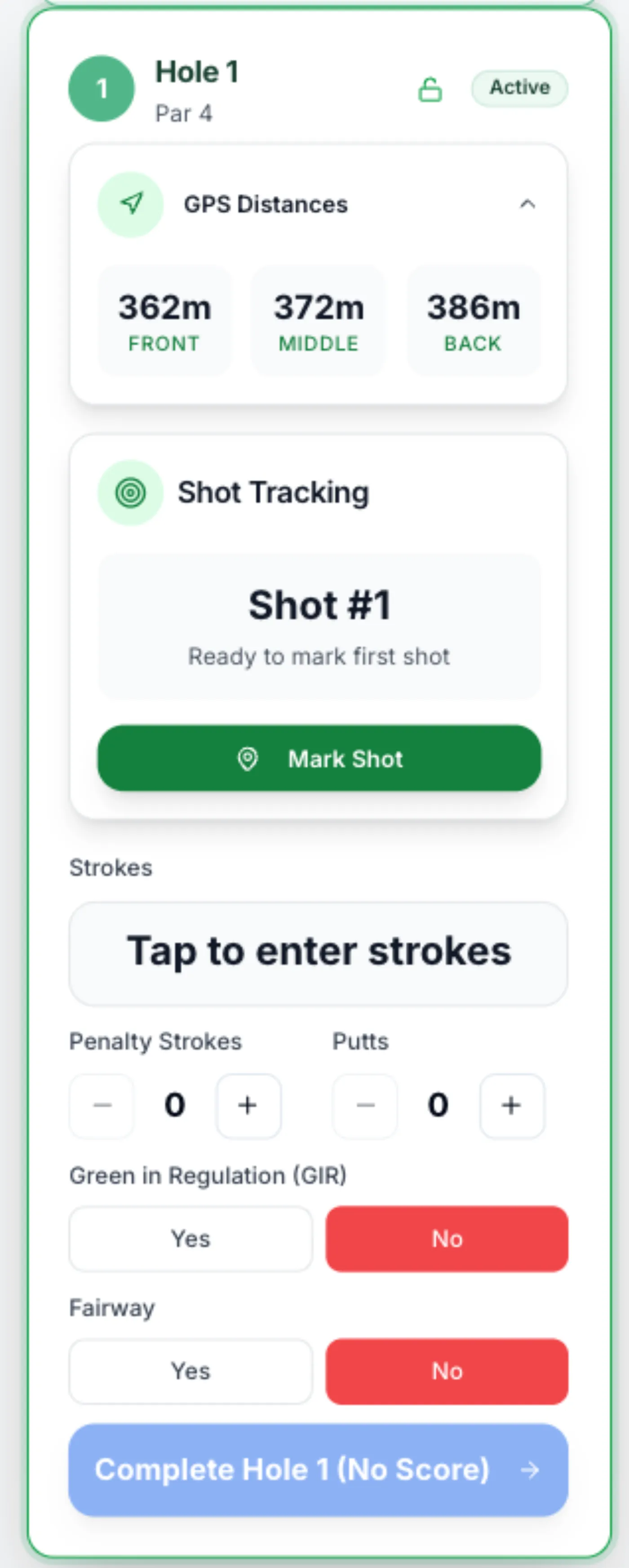 Strokone GPS shot tracking on course